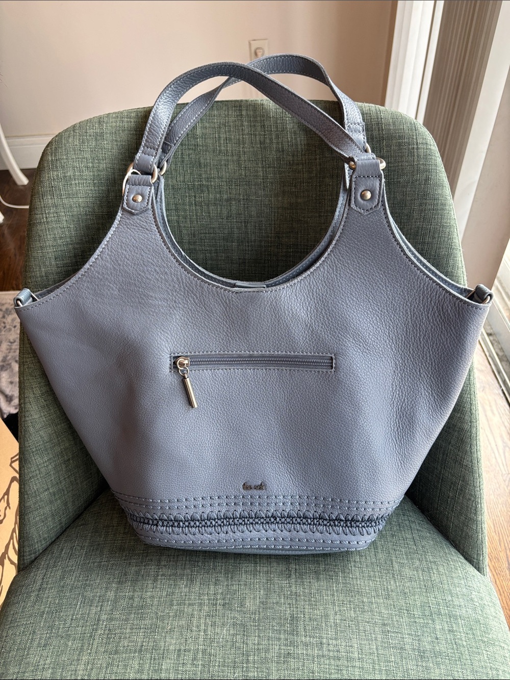 The Sak Women's Roma Leather Shopper Tote Bag purse Top Handles dusty blue NWT